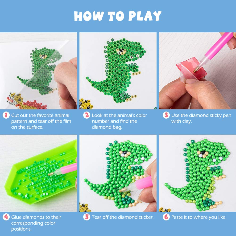 Labeol Diamond Art Kits for Kids & Beginners — Dinosaur Sticker by Numbers