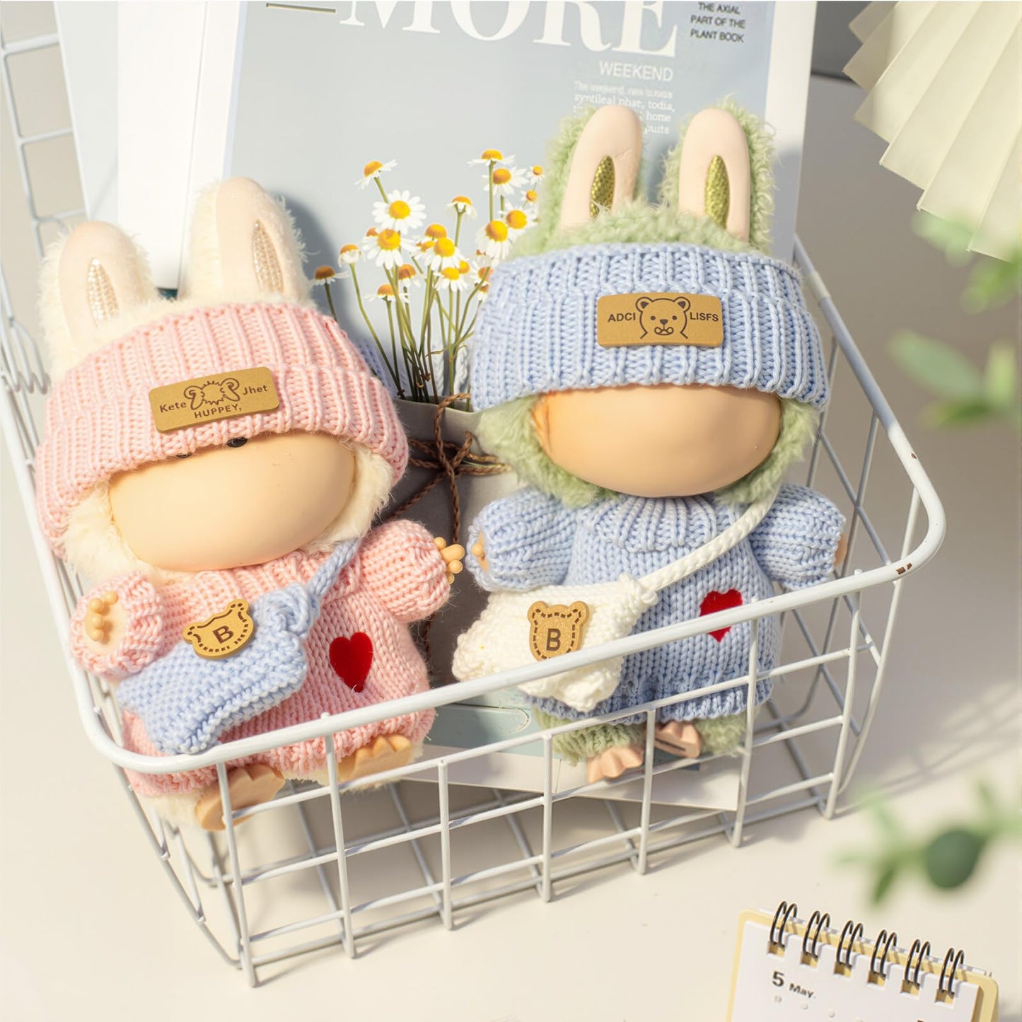 Labubu 3-Piece Crochet Outfit for 17cm LABUBU Doll – Heart Sweater, Hat & Bag (Pink)