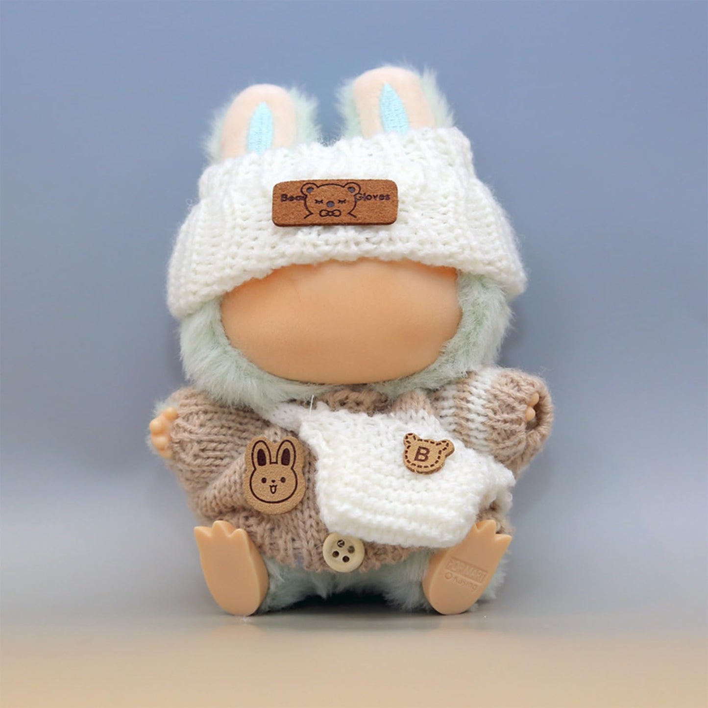 LABUBU 17cm Doll Outfit - Handcrafted Crochet 3-Piece Bunny Sweater, Hat & Bag (Beige)
