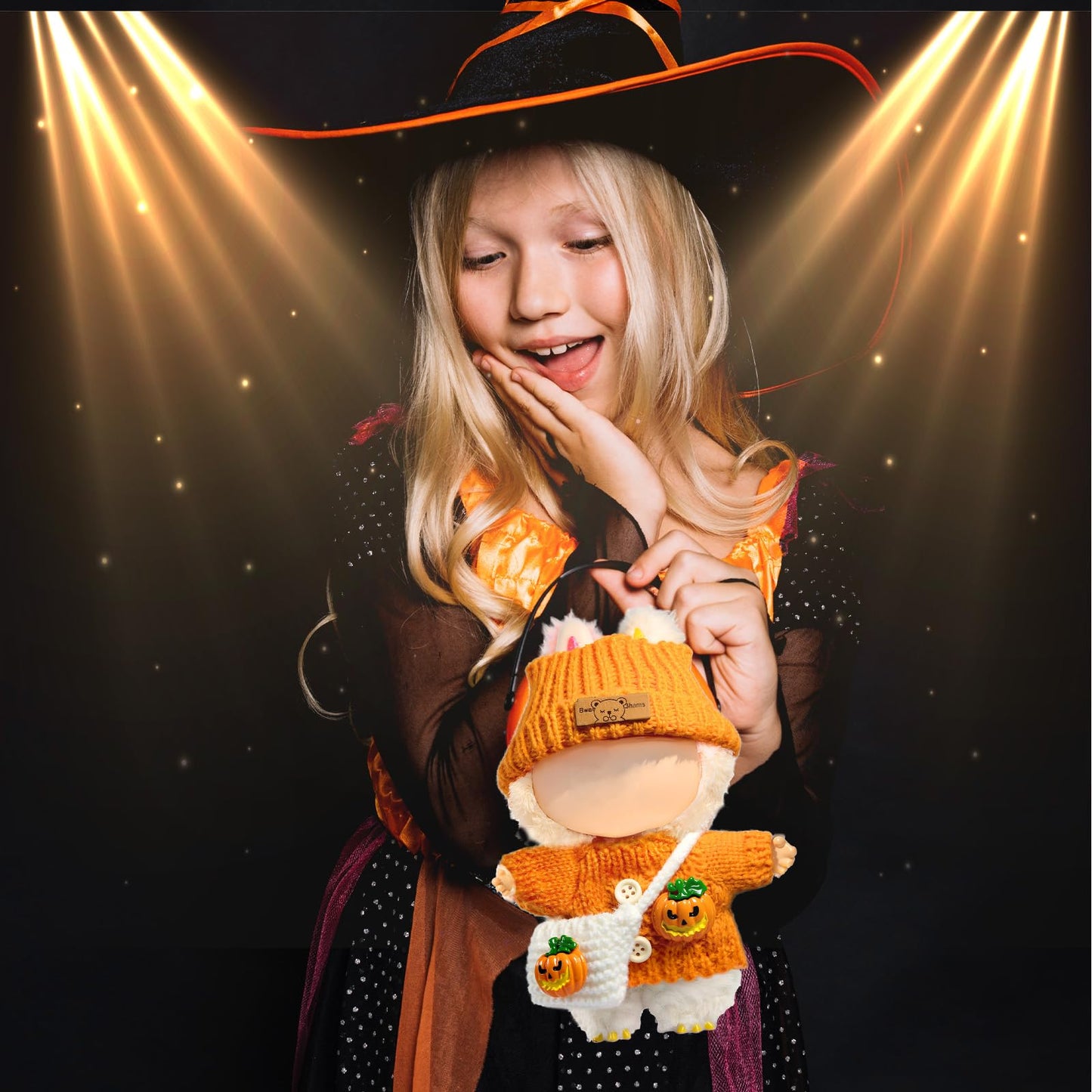 Labubu 3-Piece Pumpkin Crochet Outfit for 17cm LABUBU Dolls – Handcrafted Dress Up
