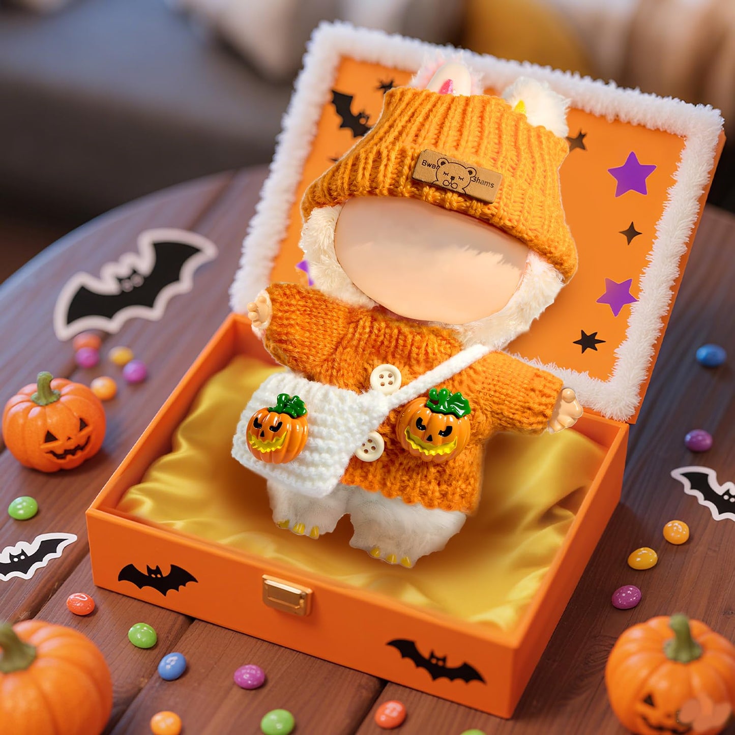 Labubu 3-Piece Pumpkin Crochet Outfit for 17cm LABUBU Dolls – Handcrafted Dress Up