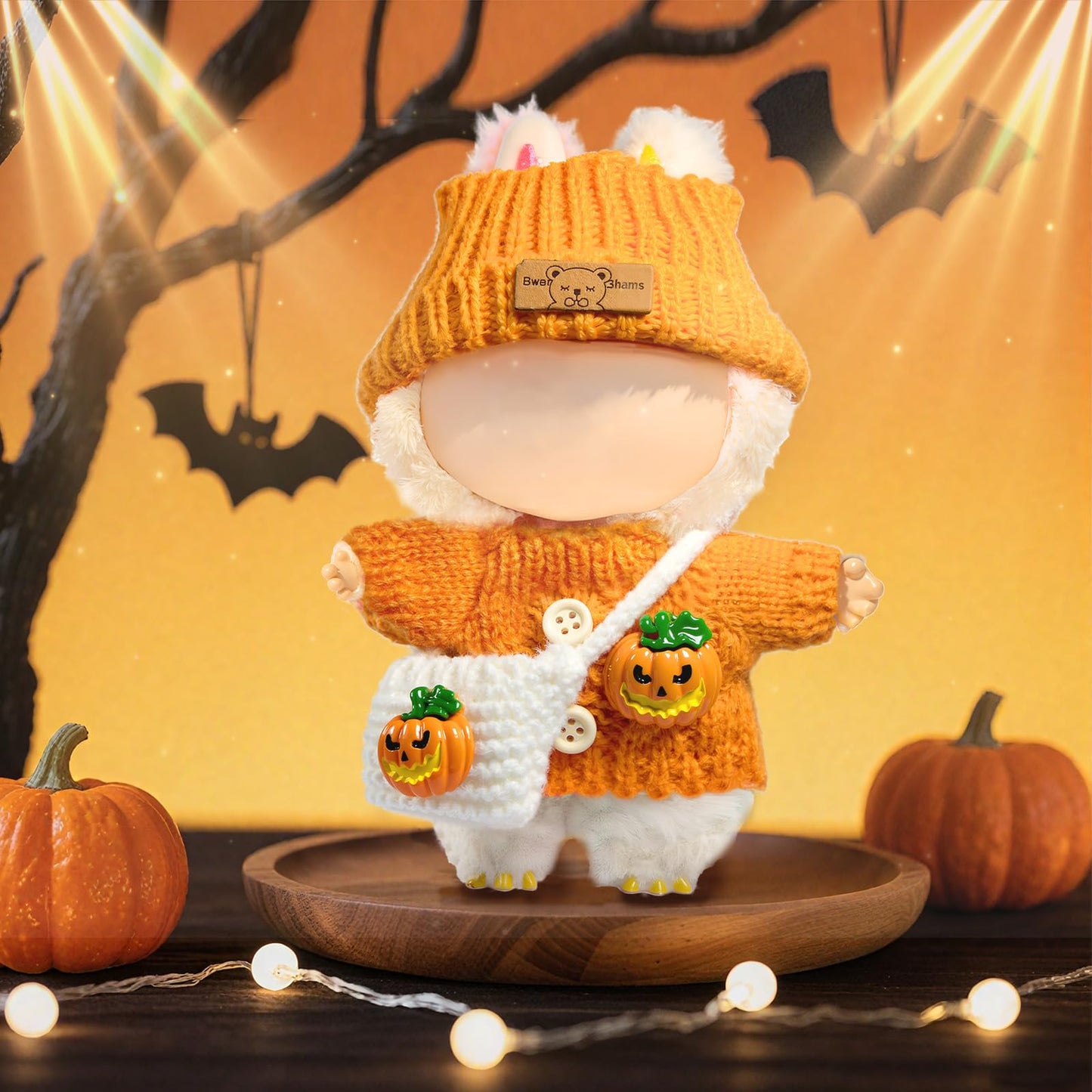 Labubu 3-Piece Pumpkin Crochet Outfit for 17cm LABUBU Dolls – Handcrafted Dress Up