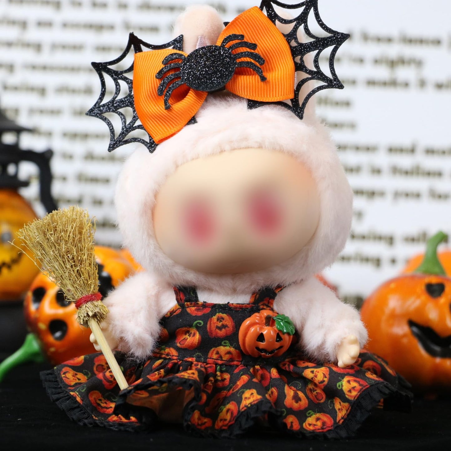 LABUBU 17cm Doll Clothes - Pumpkin Princess 2-Piece Outfit (Spider Headdress + Pumpkin Dress)