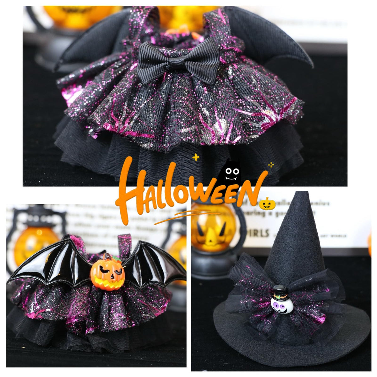 LABUBU 17cm Doll Clothes – 2-Piece Devil Angel Outfit with Skeleton Hair Clip