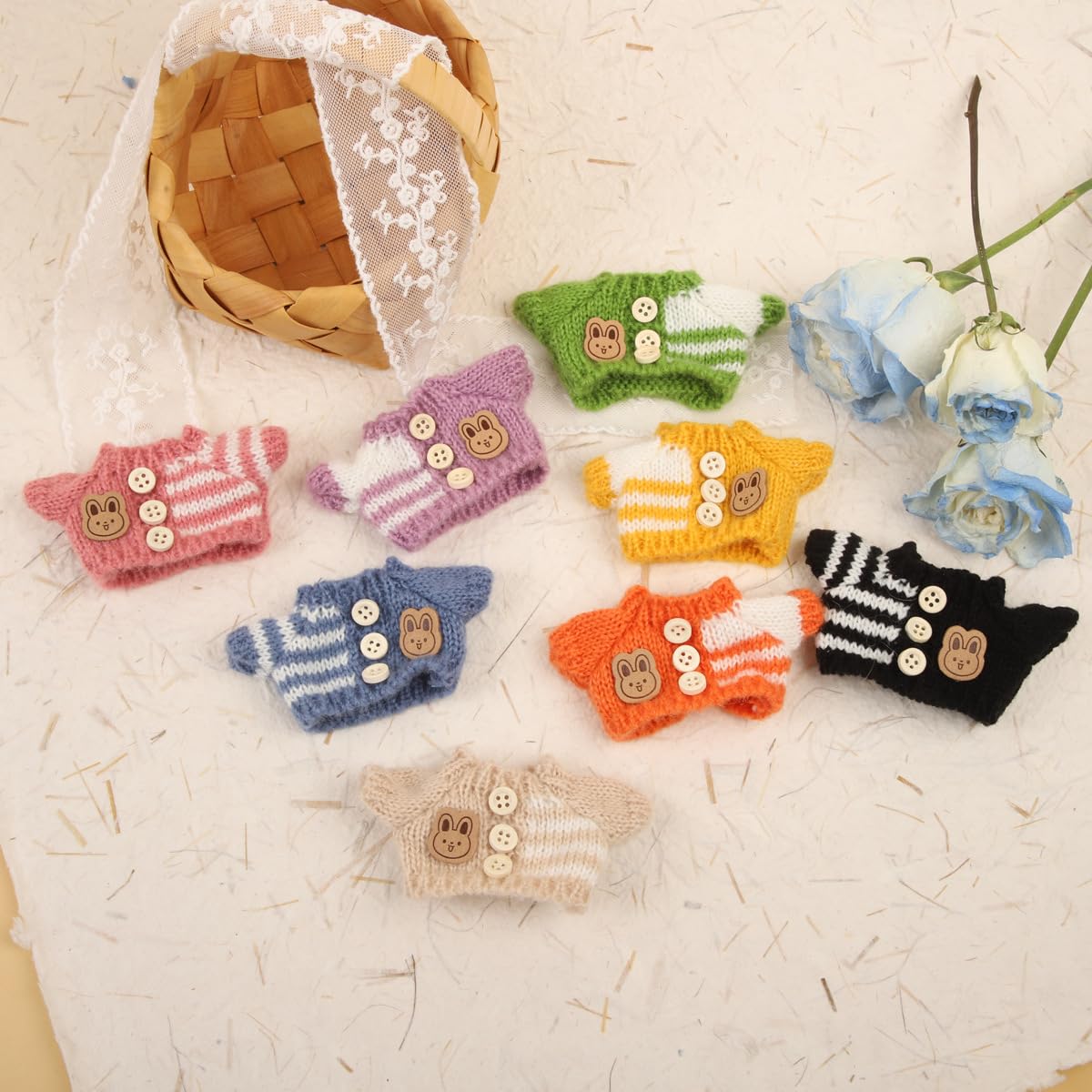 LABUBU 17cm Doll Outfit - Handcrafted Crochet 3-Piece Bunny Sweater, Hat & Bag (Beige)