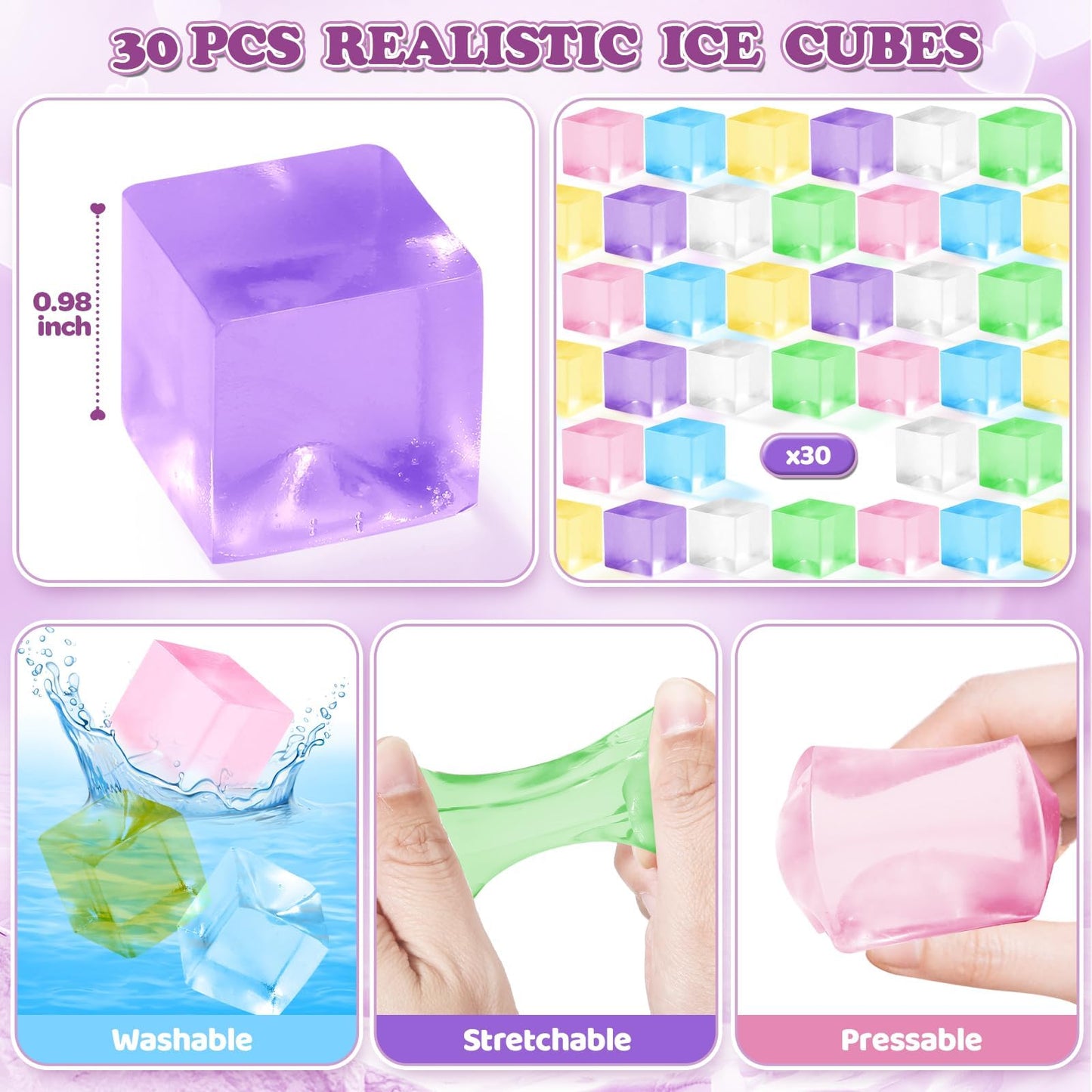 LACCHOUFEE Valentines Ice Cube Squeeze Toys – 30 Pack with Cards for Kids, Classroom Gifts & Party Favors