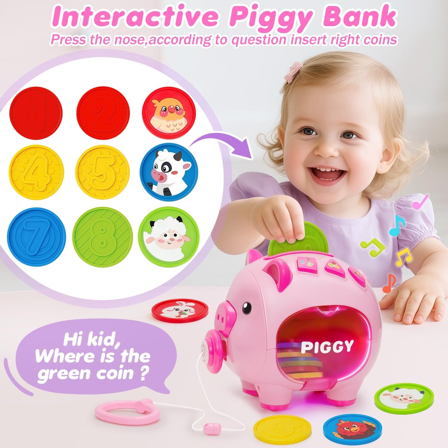 LACCHOUFEE Musical Piggy Toy – Educational Piggy Bank for 6–18 Months