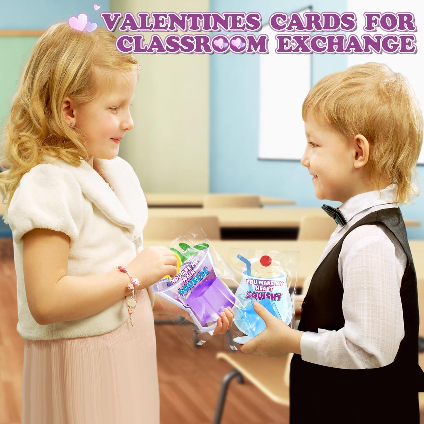 LACCHOUFEE Valentines Ice Cube Squeeze Toys – 30 Pack with Cards for Kids, Classroom Gifts & Party Favors