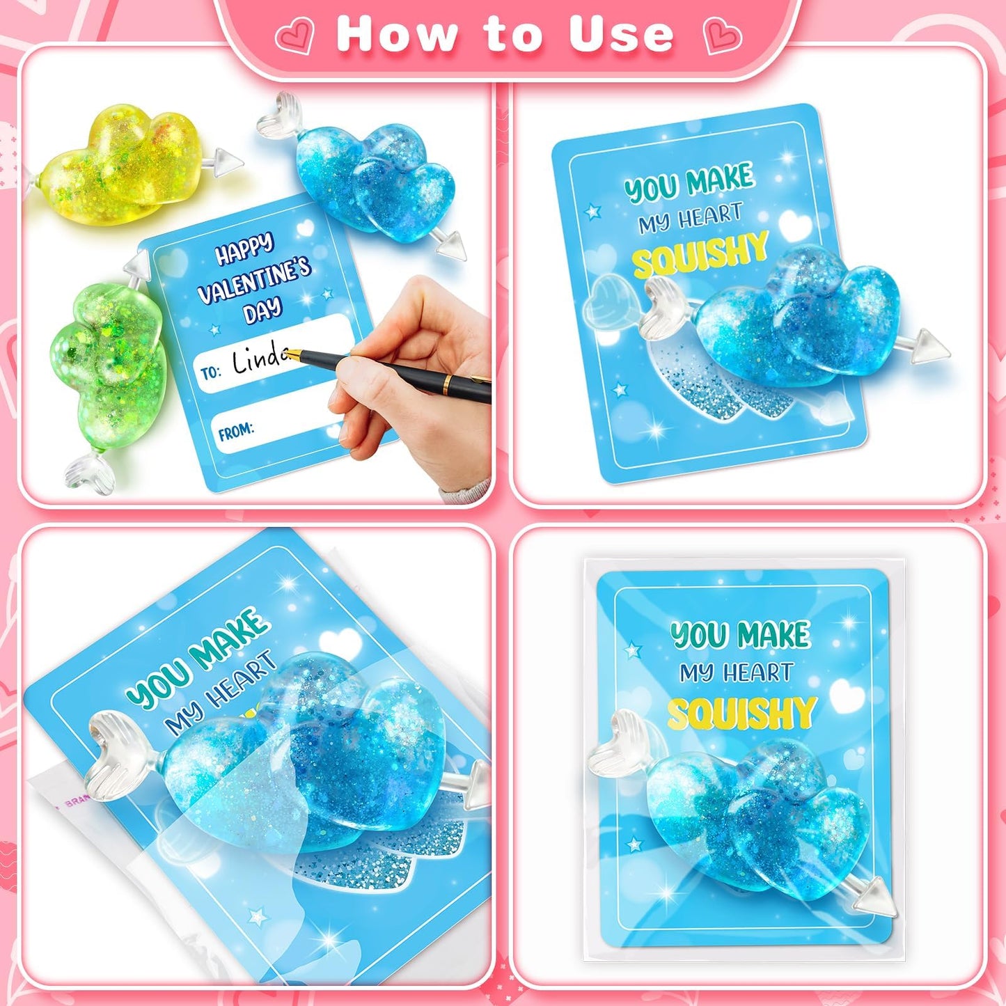 LACCHOUFEE Valentines Day Card and Heart Stress Ball Set – 24 Pack for Kids Classroom Gifts