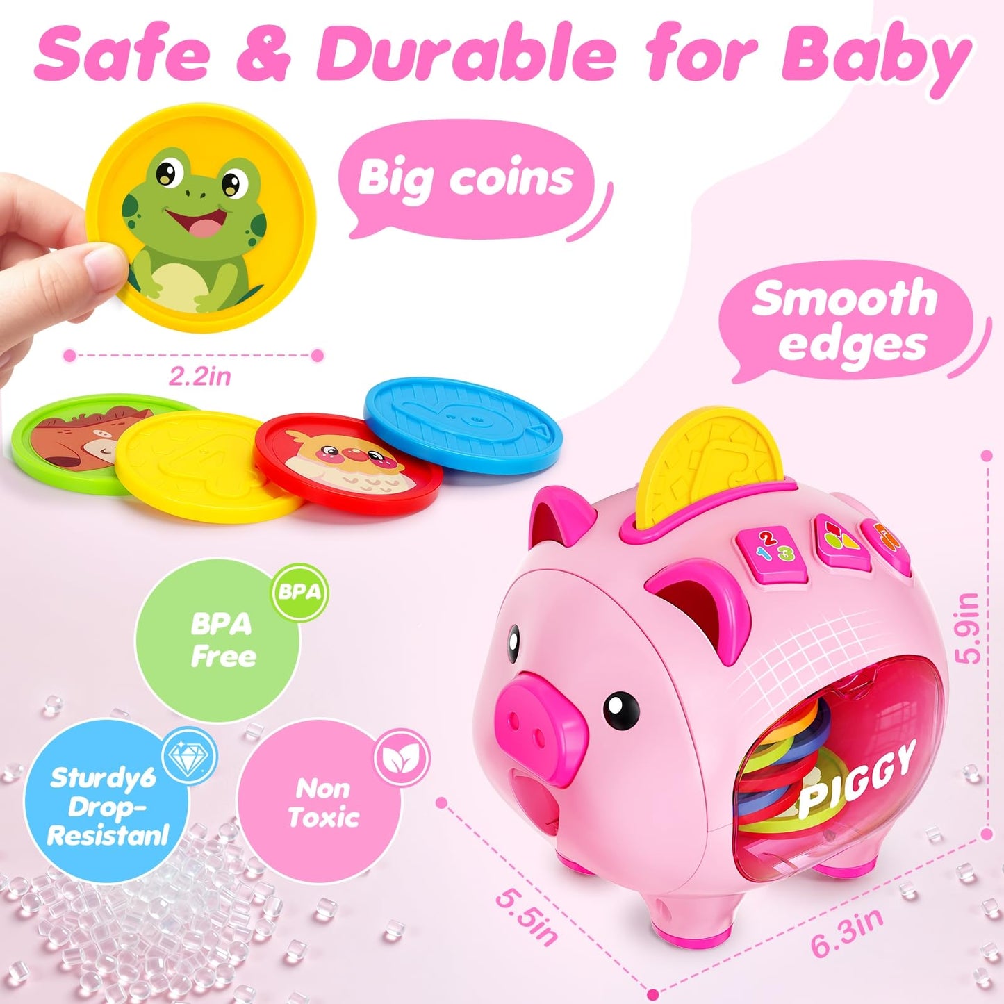 LACCHOUFEE Musical Piggy Toy – Educational Piggy Bank for 6–18 Months