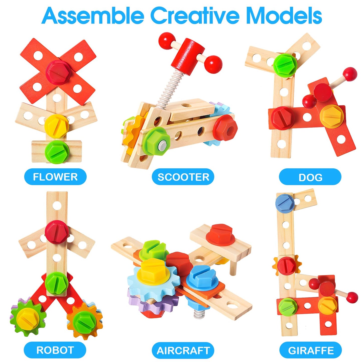 LACCHOUFEE Kids Tool Set with Drill – 37-Piece Wooden STEM Toy for Ages 2–5