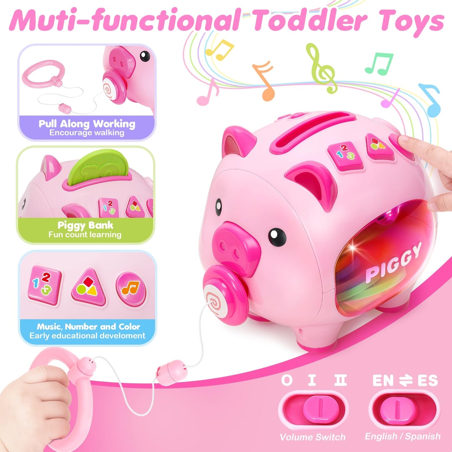 LACCHOUFEE Musical Piggy Toy – Educational Piggy Bank for 6–18 Months