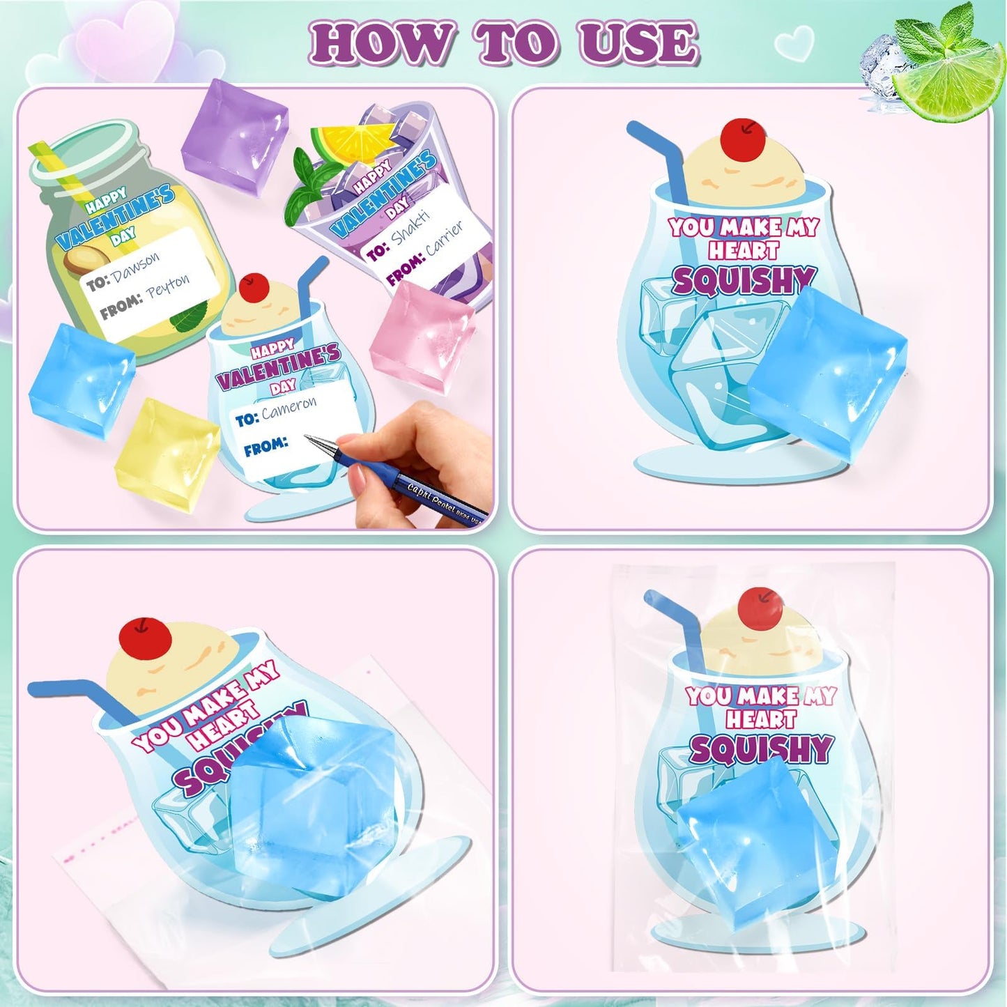 LACCHOUFEE Valentines Ice Cube Squeeze Toys – 30 Pack with Cards for Kids, Classroom Gifts & Party Favors