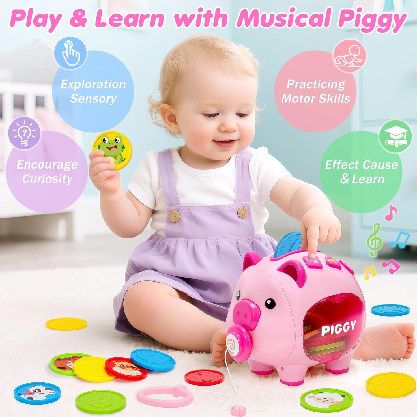 LACCHOUFEE Musical Piggy Toy – Educational Piggy Bank for 6–18 Months
