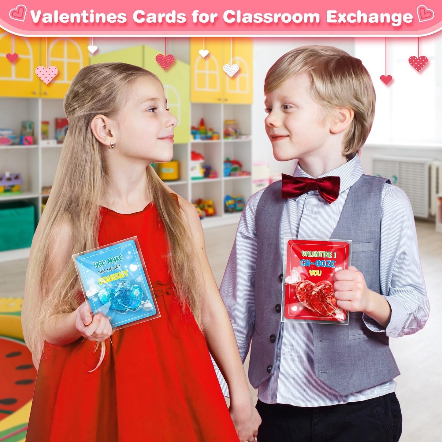 LACCHOUFEE Valentines Day Card and Heart Stress Ball Set – 24 Pack for Kids Classroom Gifts