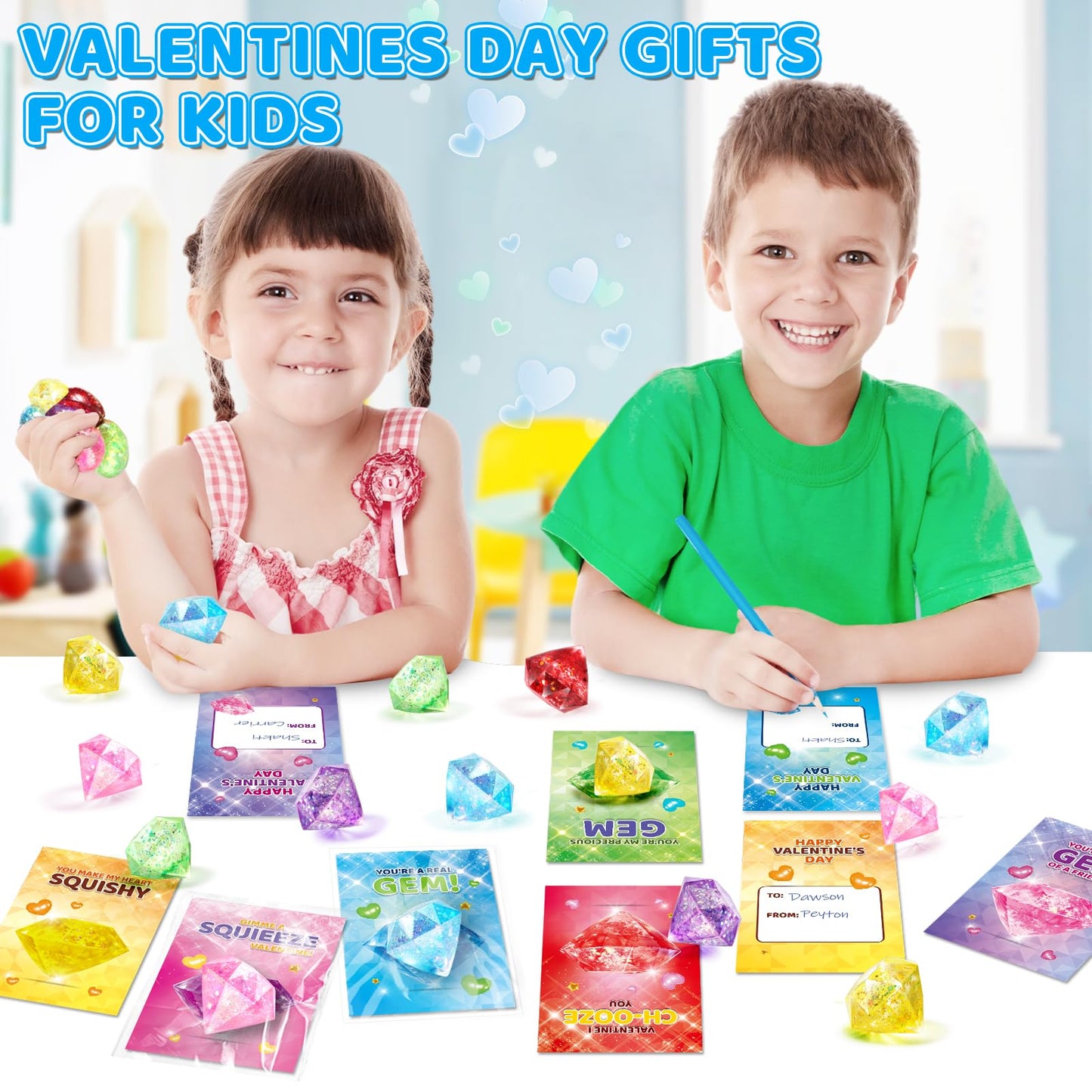 LACCHOUFEE Valentines Gift Cards for Kids — 24-Pack Gem Squeeze Toys Set