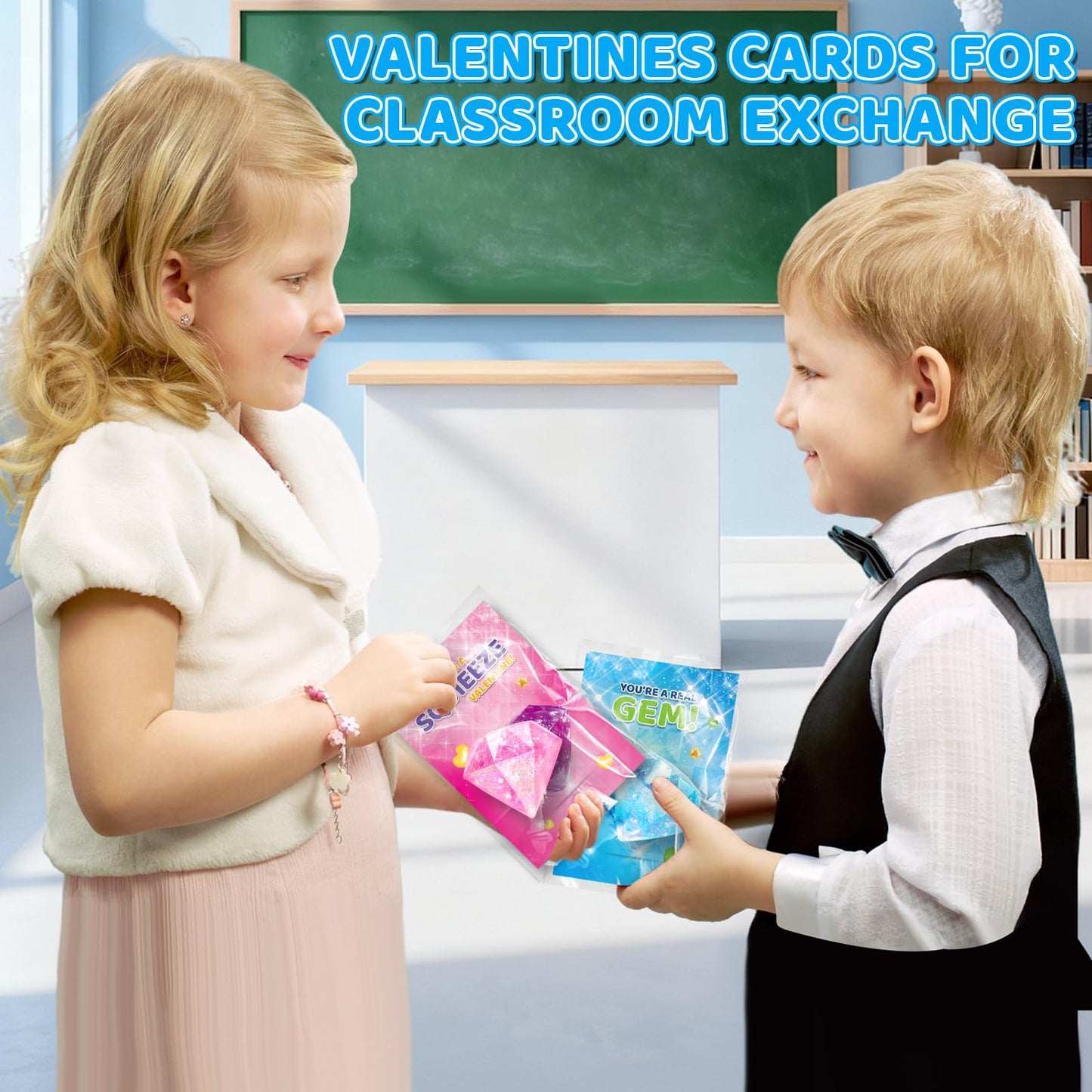LACCHOUFEE Valentines Gift Cards for Kids — 24-Pack Gem Squeeze Toys Set