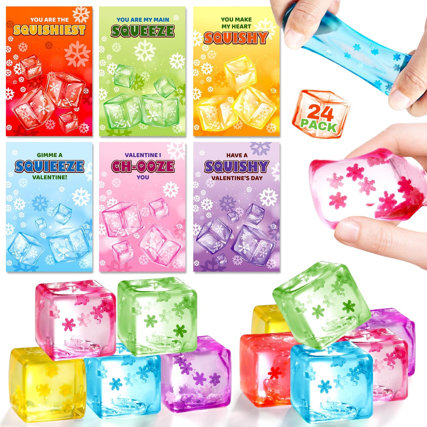 LACCHOUFEE Valentines Gifts Cards for Kids – 30 Pack Snow Ice Cube Squeeze Toys with Greeting Cards