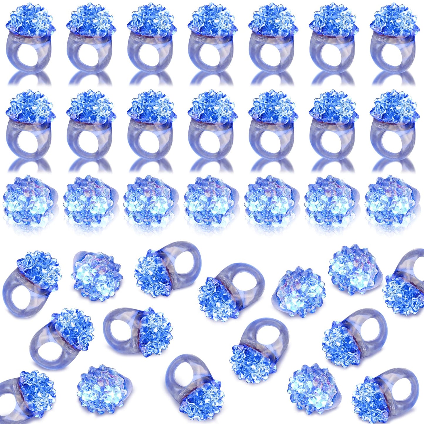 LACGO 60 PCS Halloween LED Flashing Bumpy Rings – Blue Light Jelly Glow Party Favors