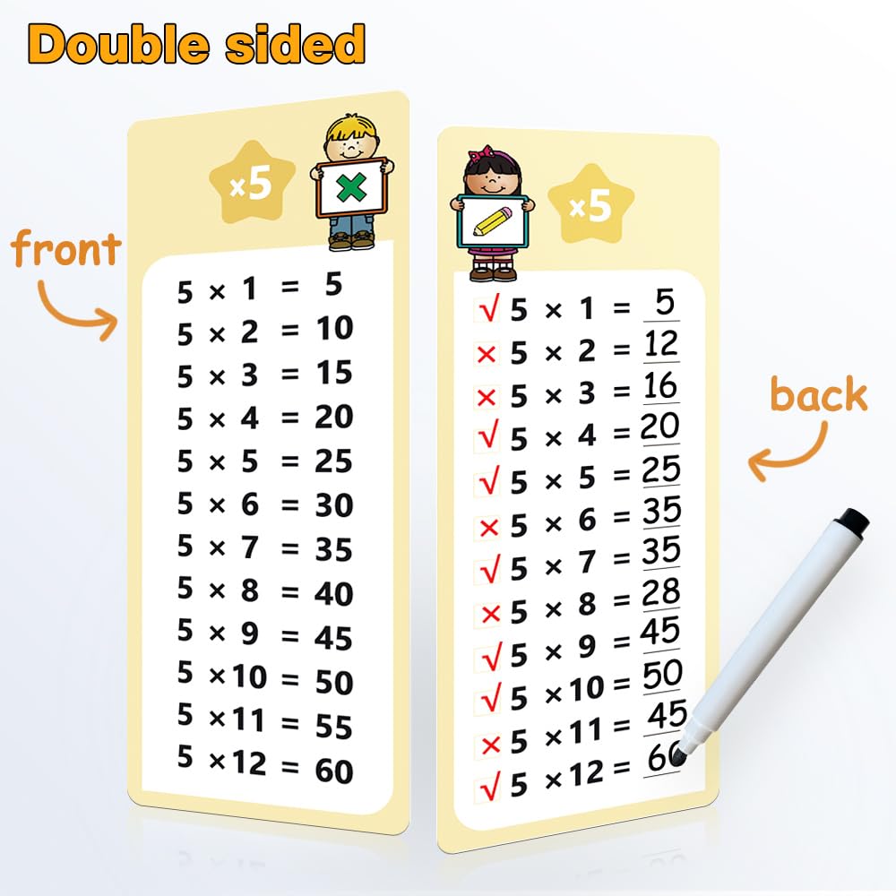 Lachilly Multiplication Flash Cards 0-12 with Dry Erase Pens | Self-Check Times Tables