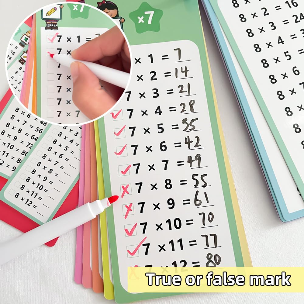 Lachilly Multiplication Flash Cards 0-12 with Dry Erase Pens | Self-Check Times Tables