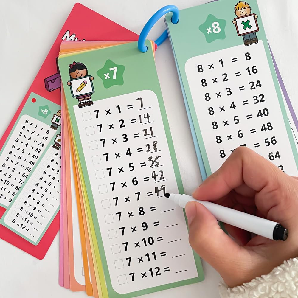 Lachilly Multiplication Flash Cards 0-12 with Dry Erase Pens | Self-Check Times Tables