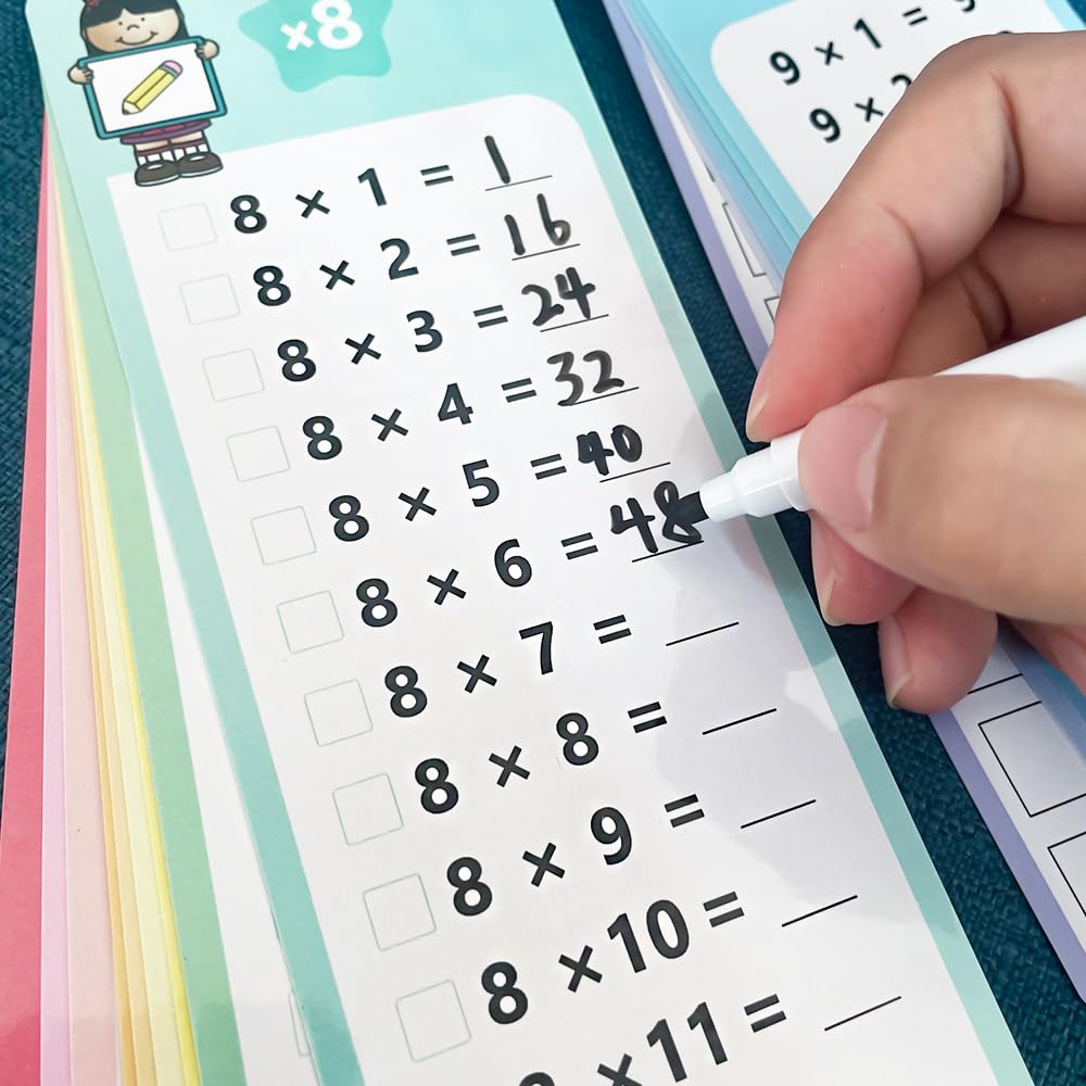 Lachilly Multiplication Flash Cards 0-12 with Dry Erase Pens | Self-Check Times Tables