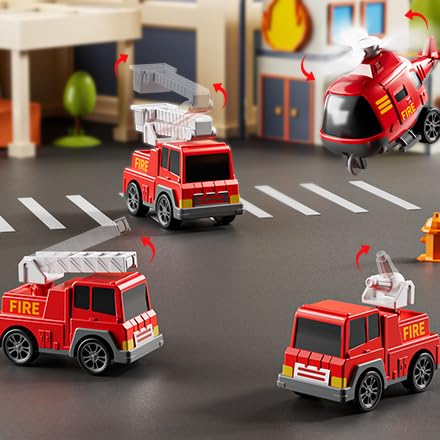 JUKUDAHU 5-in-1 Fire Carrier Truck Toy Set for Kids 3-9
