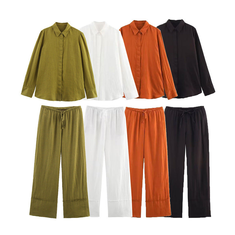 Ladies' Linen Shirt and Wide Leg Pants, Summer Outfit