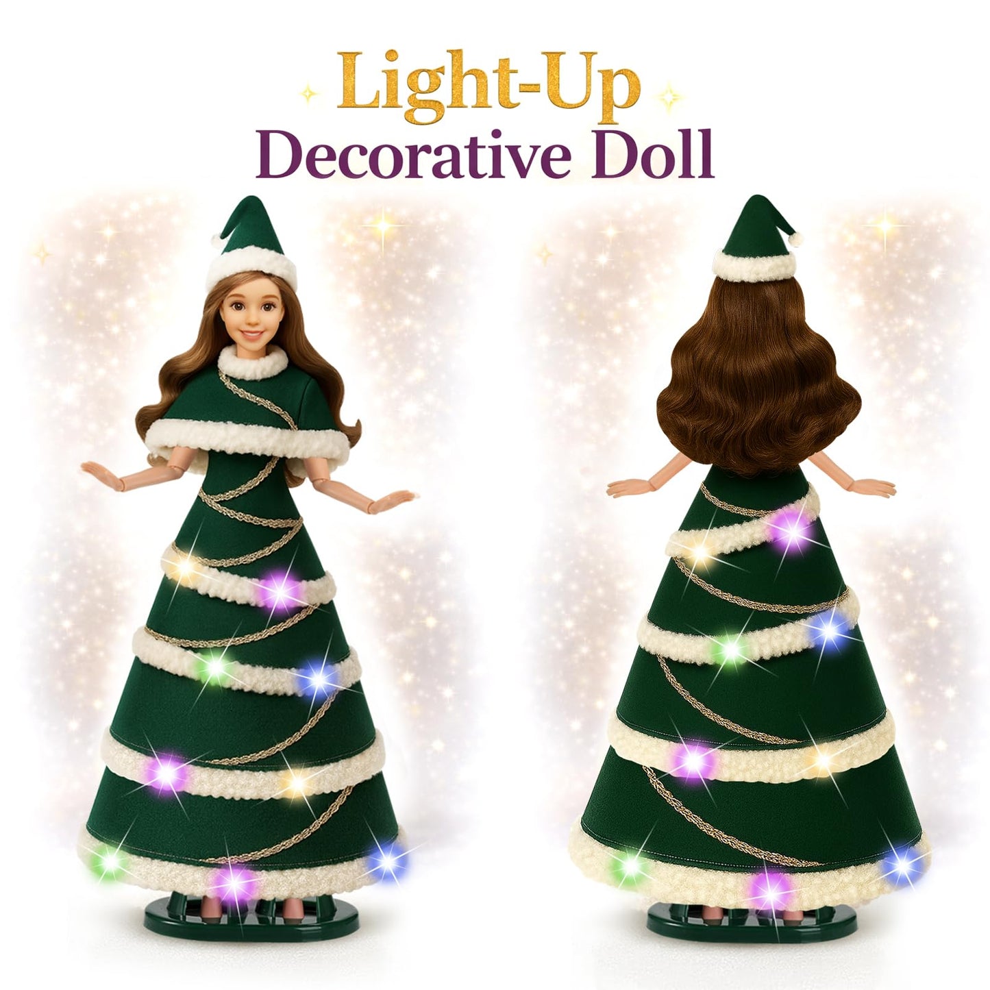 Lady Cat 11.5-Inch Light-Up Doll with LED Dress | 3 Lighting Modes & Display Stand