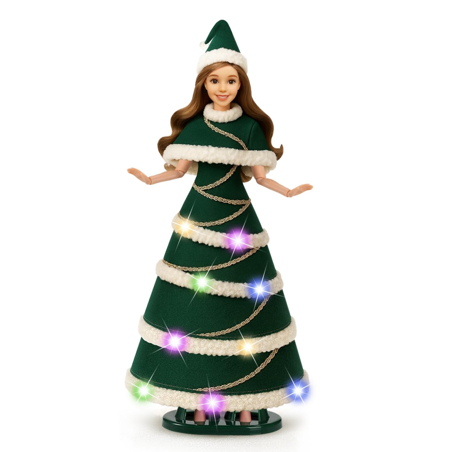 Lady Cat 11.5-Inch Light-Up Doll with LED Dress | 3 Lighting Modes & Display Stand