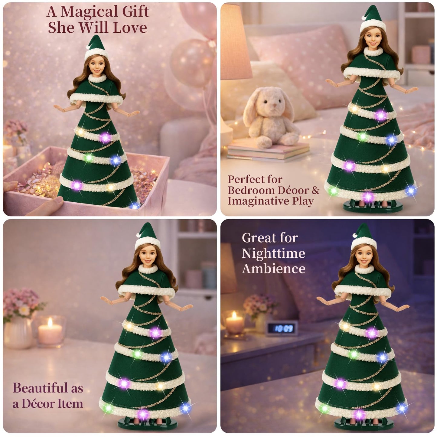 Lady Cat 11.5-Inch Light-Up Doll with LED Dress | 3 Lighting Modes & Display Stand