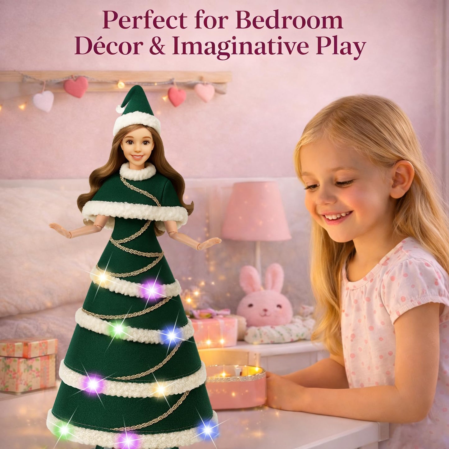 Lady Cat 11.5-Inch Light-Up Doll with LED Dress | 3 Lighting Modes & Display Stand