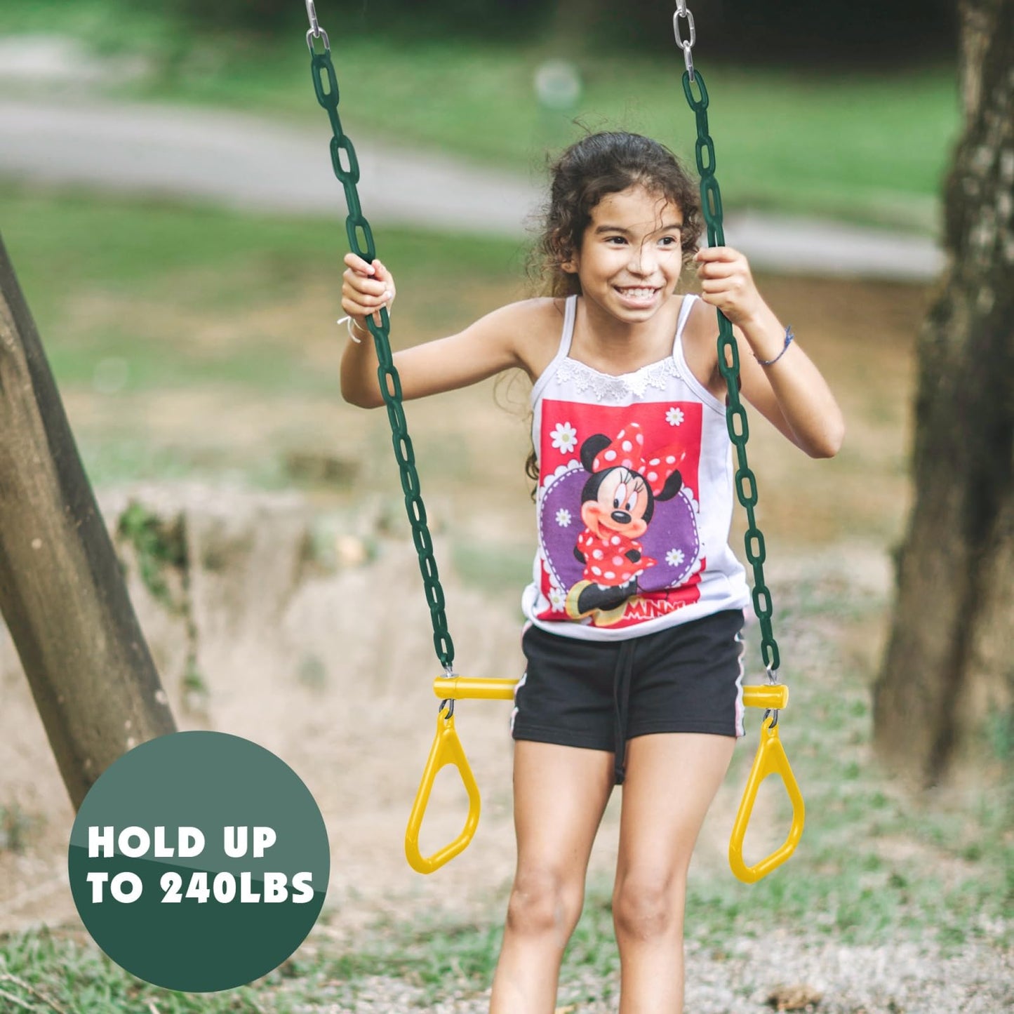 LadyRosian 17" Gym Trapeze Swing Bar with 47" Plastic-Coated Chains & Locking Carabiners – Heavy-Duty Backyard Playset Accessory