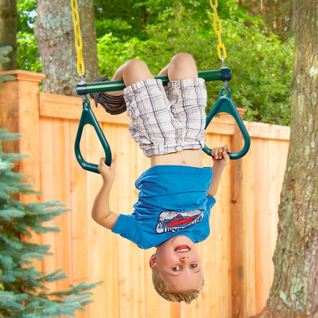 LadyRosian Gym Rings Trapeze Bar 16in - Heavy Duty Swing Set Accessory (110 kg / 240 lb Capacity)