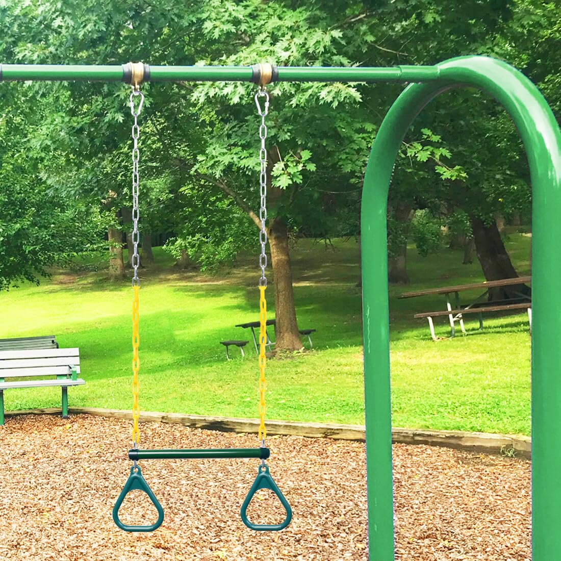 LadyRosian Gym Rings Trapeze Bar 16in - Heavy Duty Swing Set Accessory (110 kg / 240 lb Capacity)
