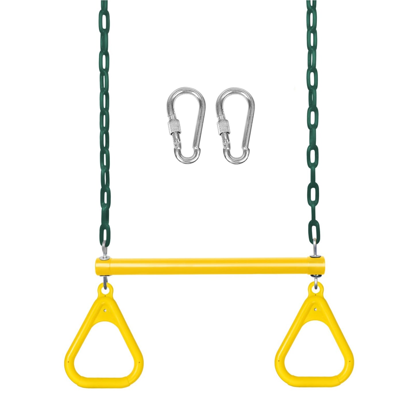LadyRosian 17" Gym Trapeze Swing Bar with 47" Plastic-Coated Chains & Locking Carabiners – Heavy-Duty Backyard Playset Accessory