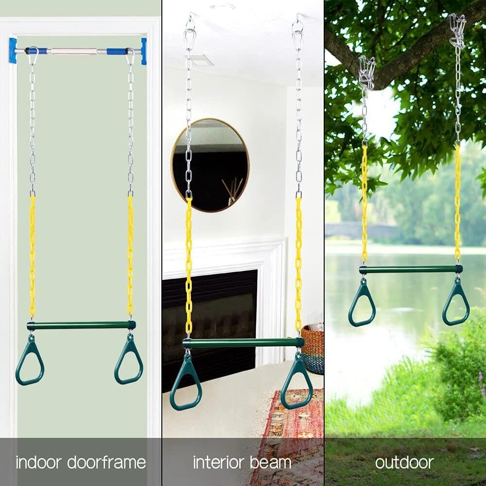 LadyRosian Gym Rings Trapeze Bar 16in - Heavy Duty Swing Set Accessory (110 kg / 240 lb Capacity)