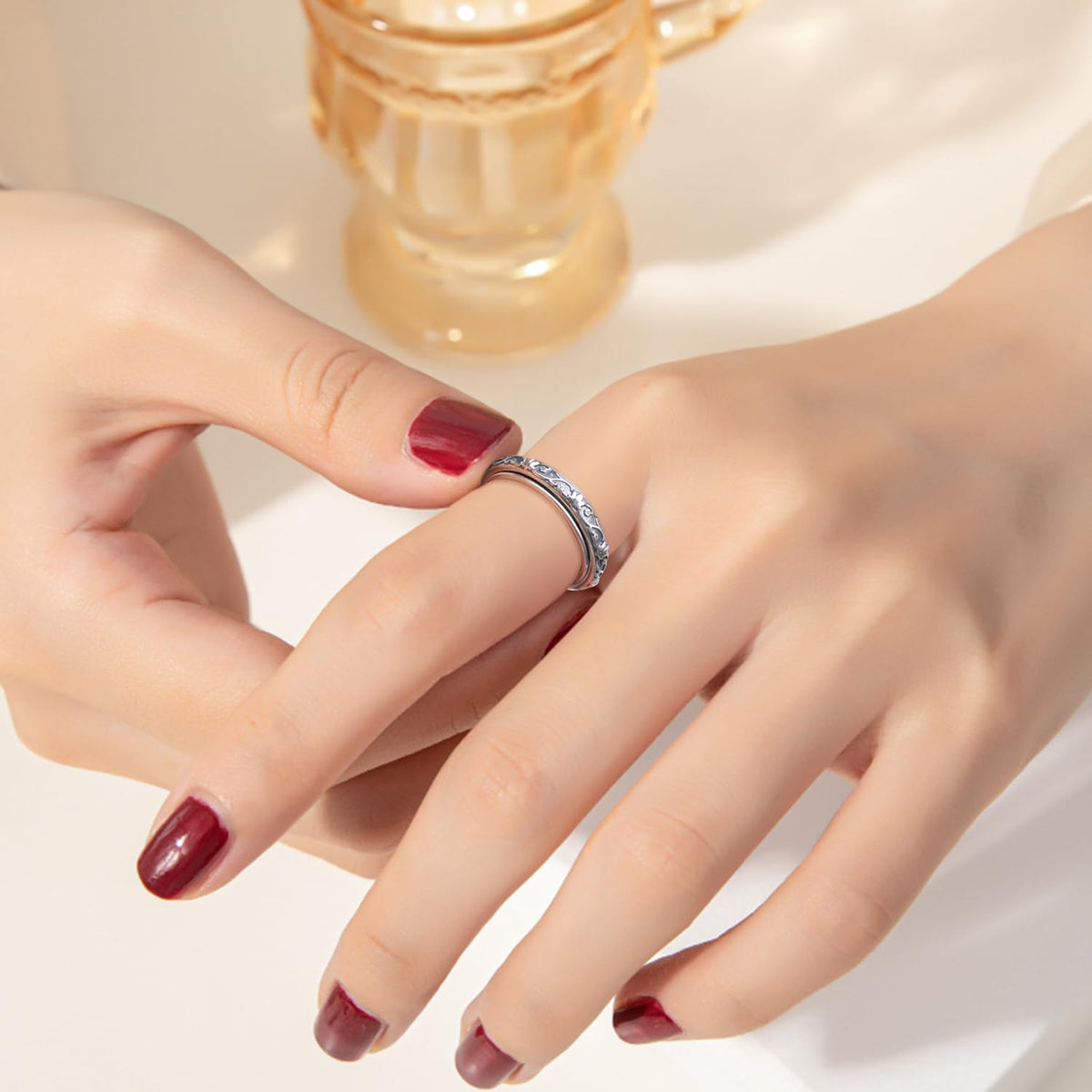 Ladytree Spinner Ring S925 Sterling Silver – Lotus Flower Yoga, Just Breathe Anxiety