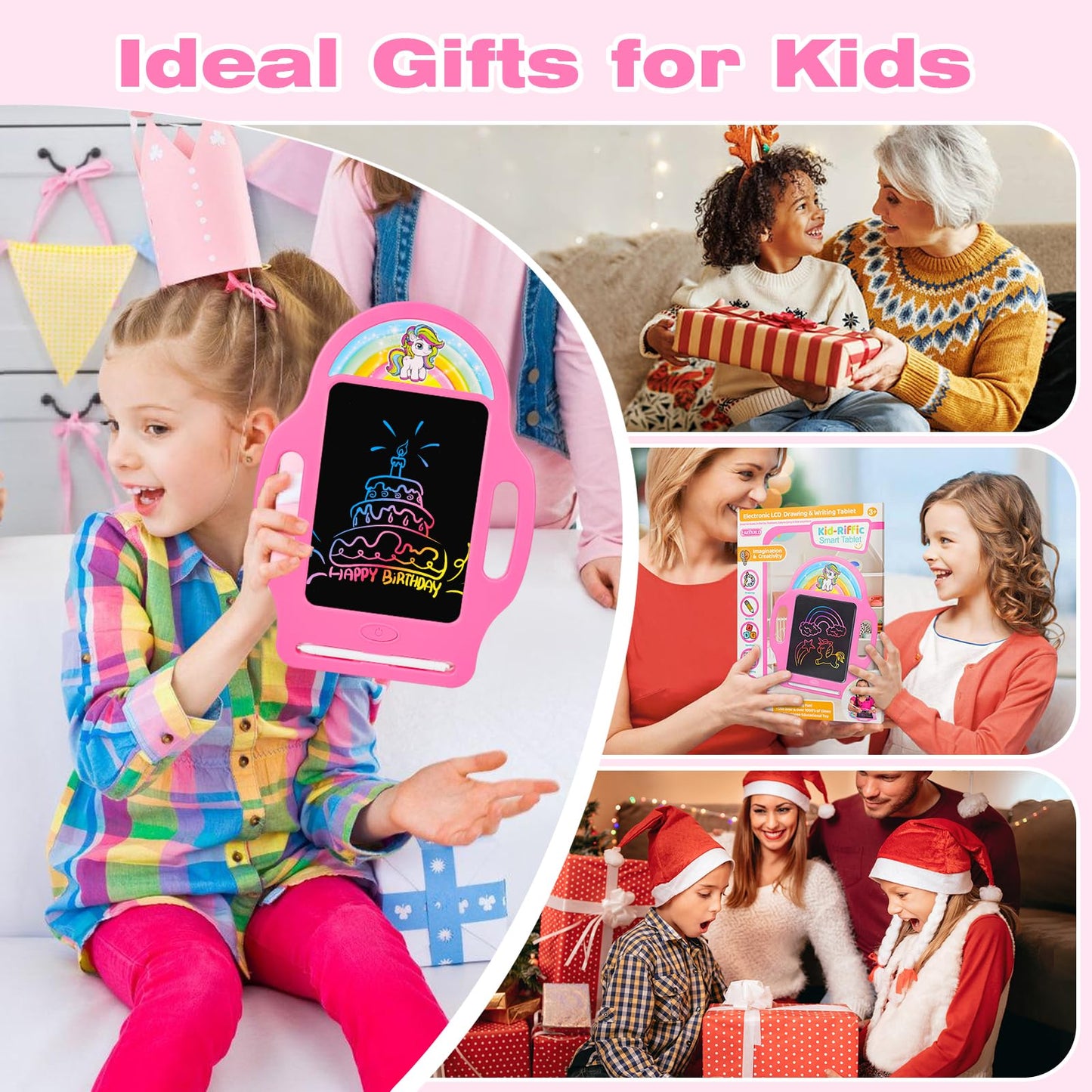 LAEBUILD 8.5-Inch Magic LCD Writing Tablet for Kids 2-7 – Unicorn Rainbow Doodle Board with Handle | Mess-Free Travel Toy