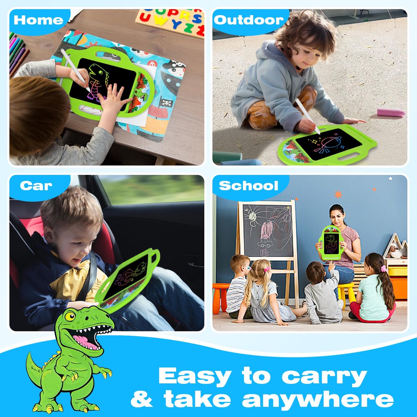 LAEBUILD LCD Writing Tablet for Kids – 8.5-Inch Dinosaur Pad with Stylus & Eraser | Green