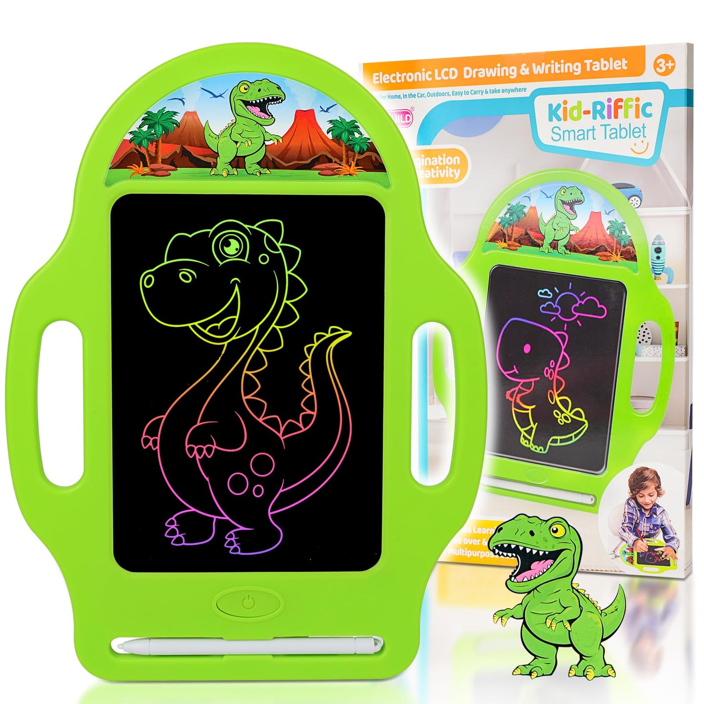 LAEBUILD LCD Writing Tablet for Kids – 8.5-Inch Dinosaur Pad with Stylus & Eraser | Green