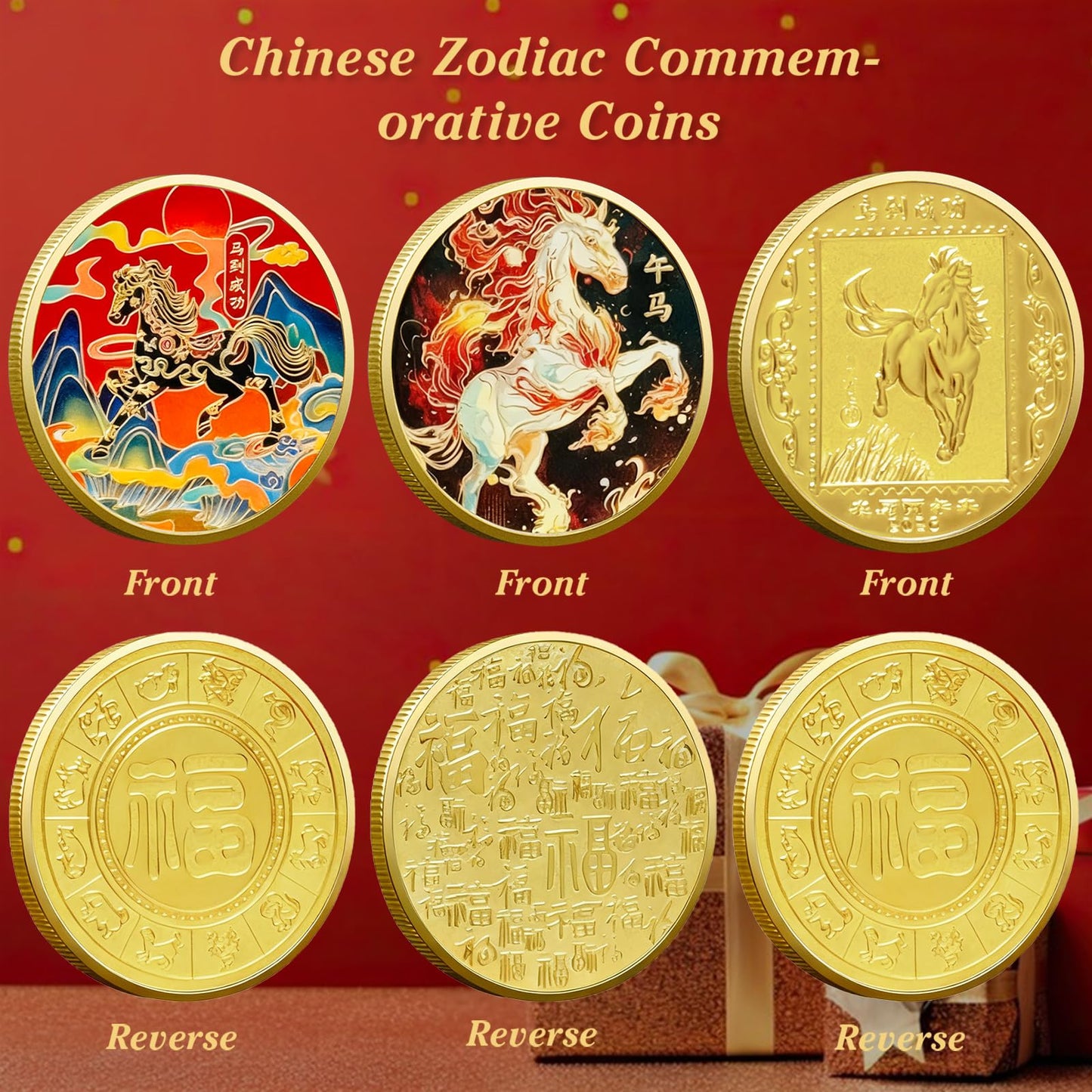 LAIAMER 5 Pcs Chinese Horse Coins 2026 – Lunar Blessing Set with Case