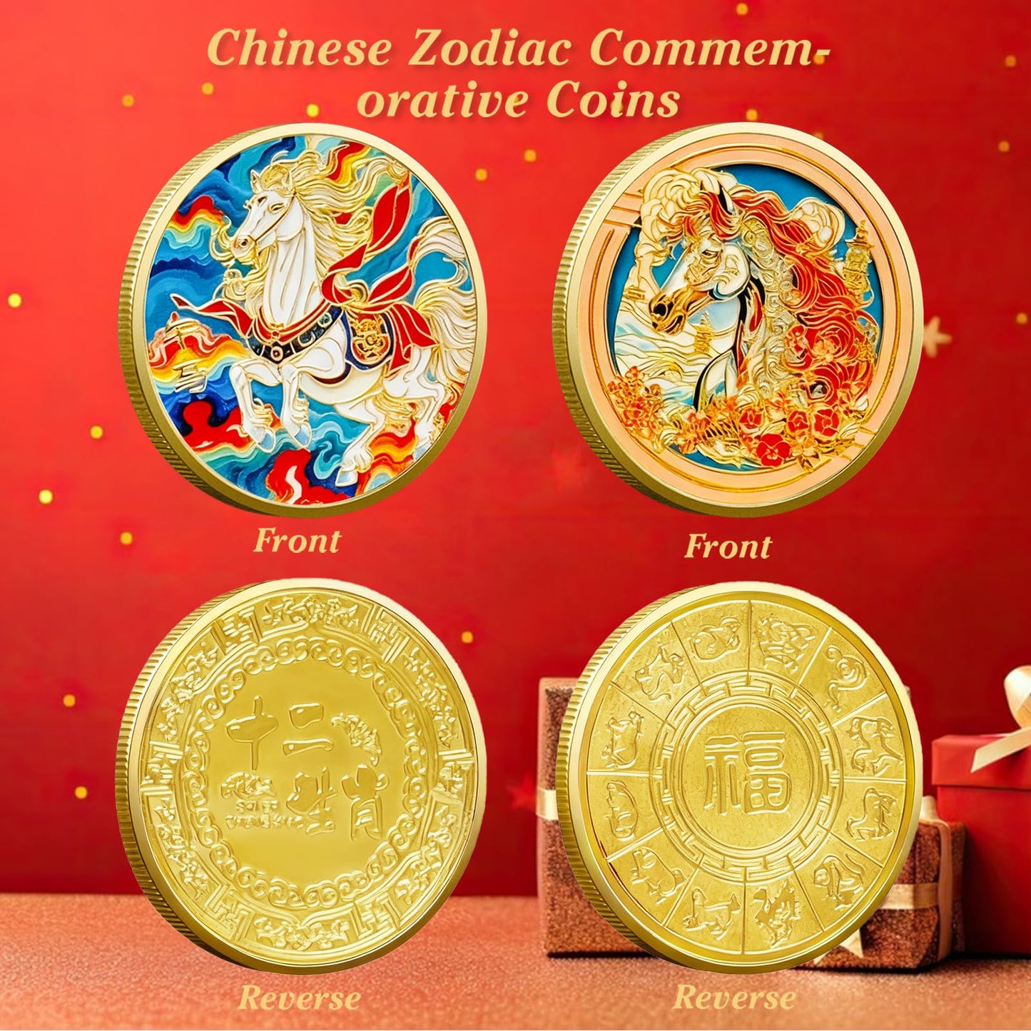 LAIAMER 5 Pcs Chinese Horse Coins 2026 – Lunar Blessing Set with Case