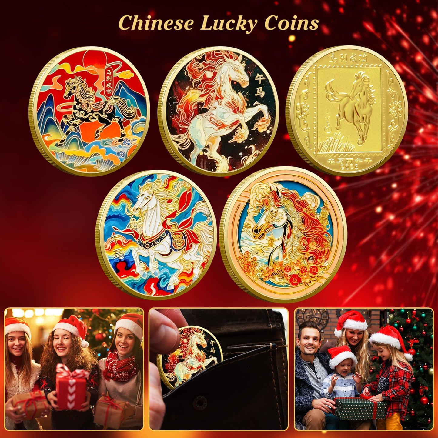 LAIAMER 5 Pcs Chinese Horse Coins 2026 – Lunar Blessing Set with Case