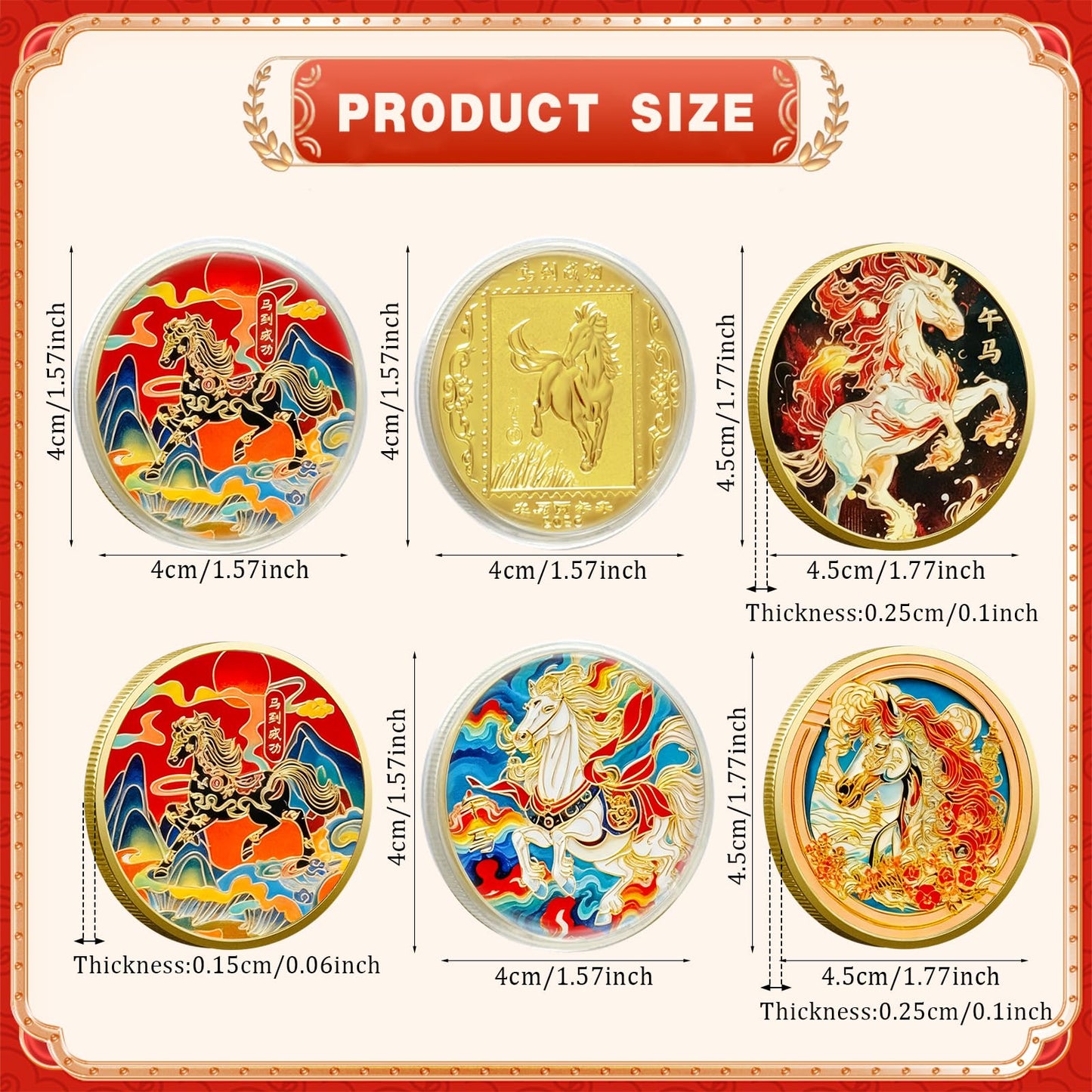 LAIAMER 5 Pcs Chinese Horse Coins 2026 – Lunar Blessing Set with Case
