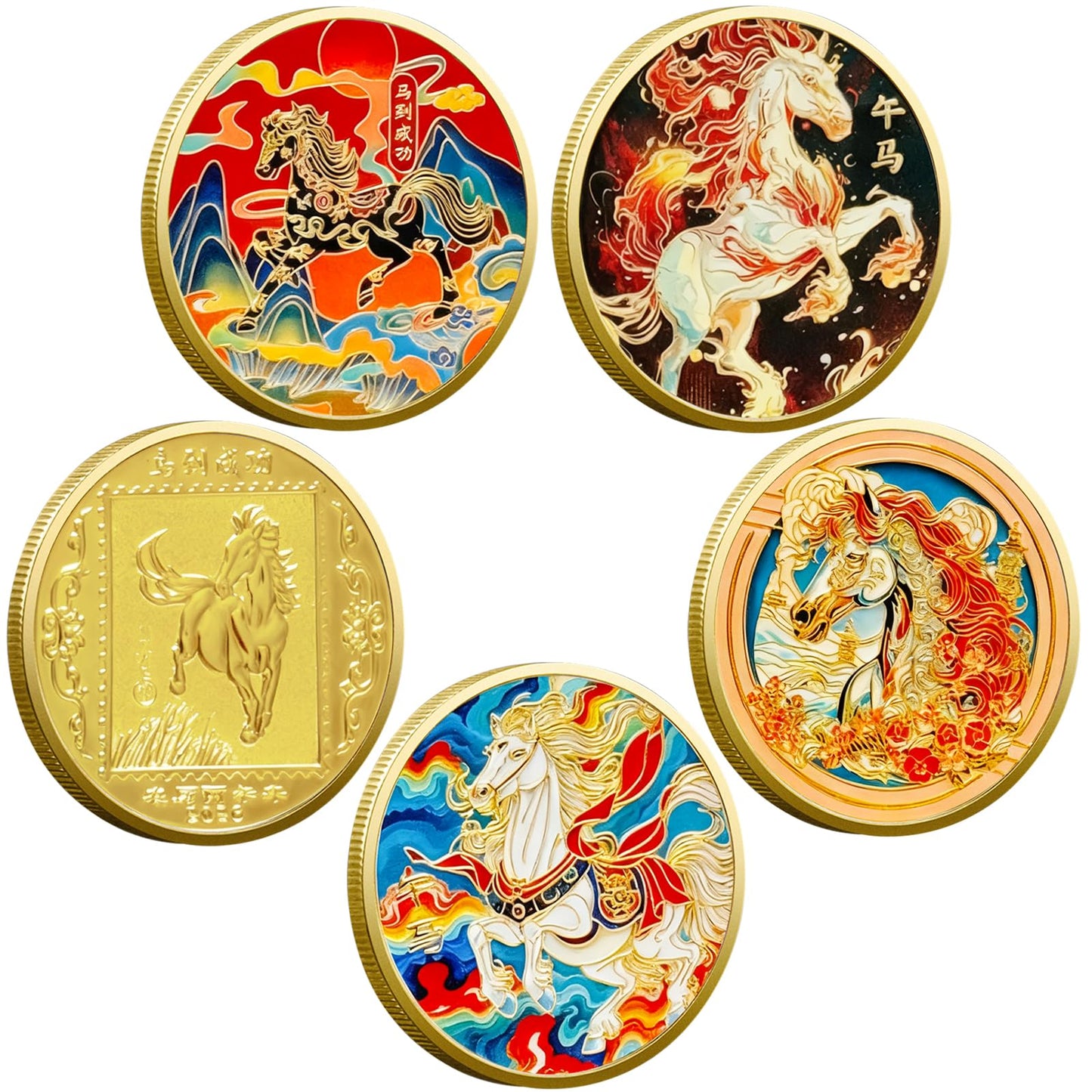 LAIAMER 5 Pcs Chinese Horse Coins 2026 – Lunar Blessing Set with Case