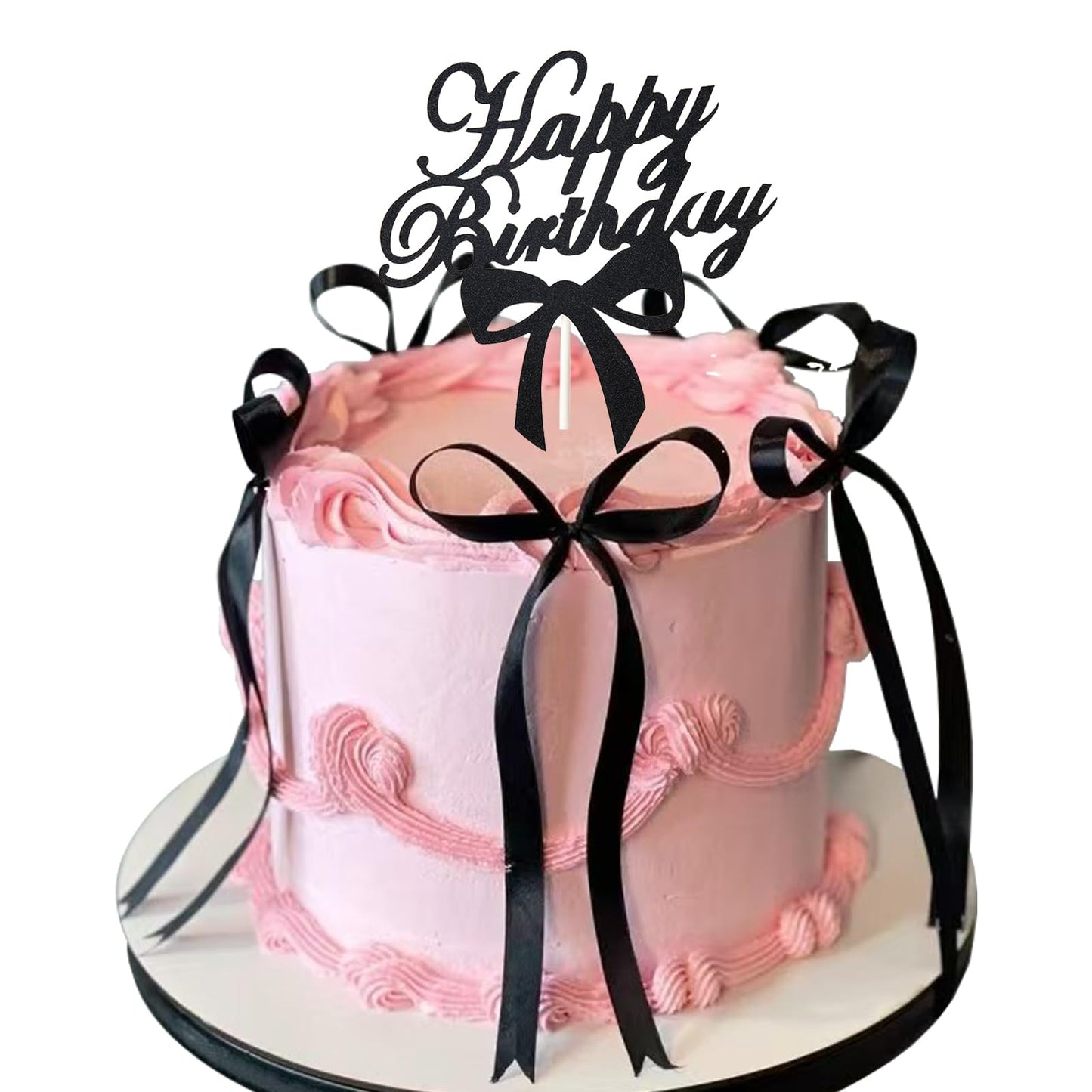 LAIFOOSHEN Bow Cake Topper - 12 Black Ribbon Toppers + Happy Birthday Sign