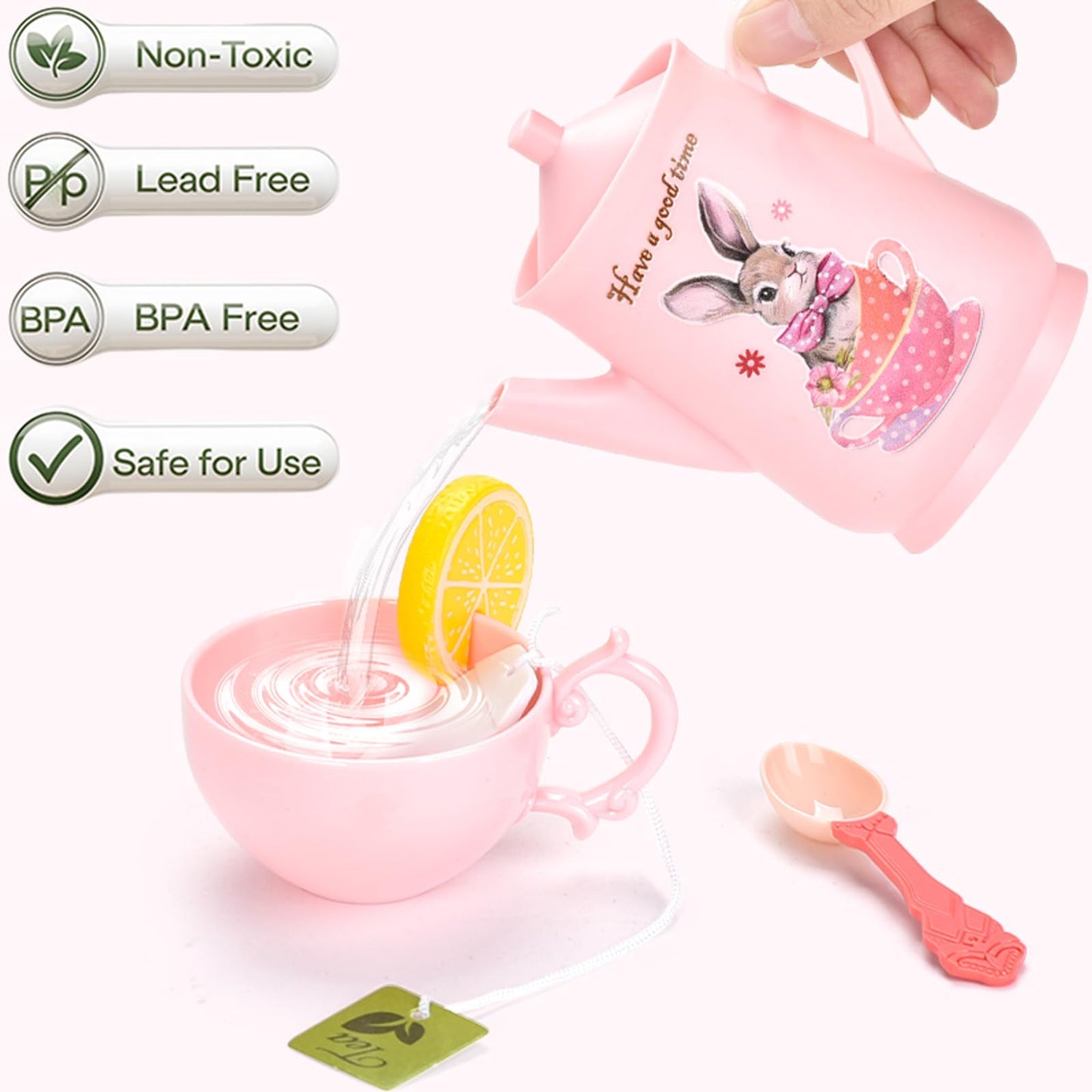 Lajeje Kids Tea Party Set – Bunny Kitchen Toy for Girls 3-8 | Teapot, Cups & Case