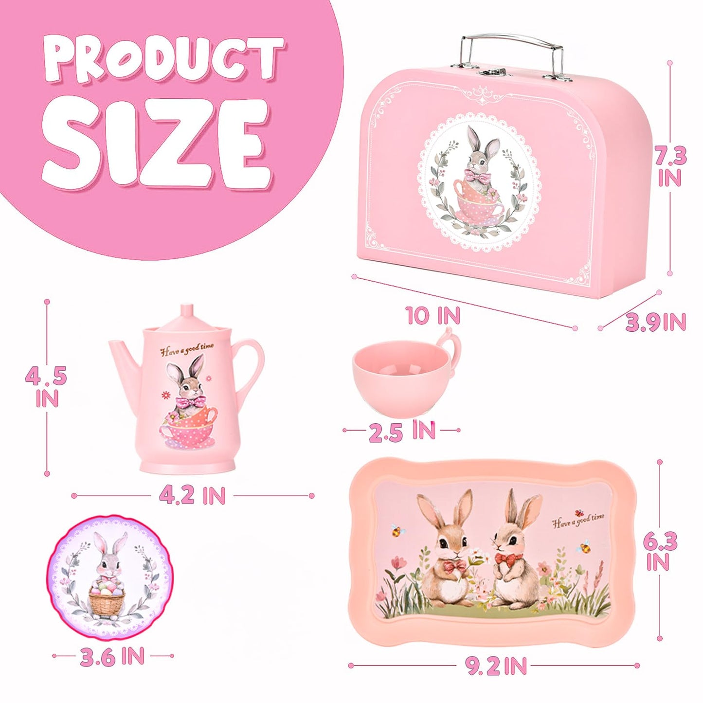 Lajeje Kids Tea Party Set – Bunny Kitchen Toy for Girls 3-8 | Teapot, Cups & Case